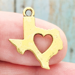 Texas State Charm with Open Heart in Antique Gold Pewter 
