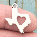 Texas State Charm with Open Heart in Antique Silver Pewter 