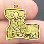 Louisiana Charm in Antique Gold Pewter with Fleur De Lis and New Orleans