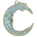 Crescent Moon Face Pendant in Gold and Oxidized Turquoise Pewter