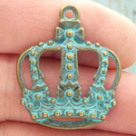 Gold King Crown Charm in Oxidized Turquoise Pewter