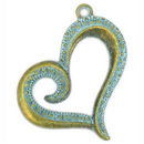 Gold Open Heart Charm Pendant in Oxidized Turquoise Pewter Medium
