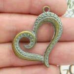 Open Heart Charms Wholesale in Oxidized Turquoise Bronze Pewter