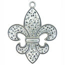 Fleur De Lis Pendant with Hammered Accents in Silver Pewter Extra Large