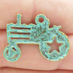 Turquoise Bronze Tractor Charm in Pewter