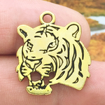 Tiger Charm Head in Antique Gold Pewter