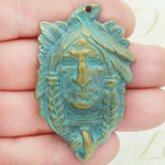 Gold Indian Chief Pendant Wholesale in Turquoise Oxidized Pewter