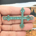 Cross Bracelet Connector in Turquoise Bronze Pewter