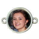 Round Photo Charm in Silver Pewter Picture Charm with Double Bail