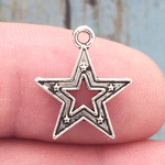 Small Star Charms Wholesale with Bead Accent in Silver Pewter