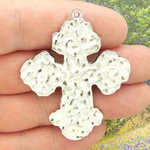 Hammered Cross Pendants Bulk in Antique Silver Pewter