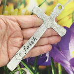 Believe and Faith Cross Bookmark in Silver Pewter Double Sided Large