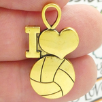 I Love Volleyball Charms Wholesale in Antique Gold Pewter