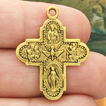 Miraculous Medal Cross Charm Pendant with Double Sided in Antique Gold Pewter