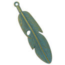 Gold Feather Pendant in Oxidized Turquoise Pewter Extra Large 