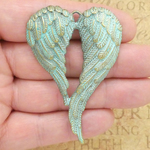 Angel Wing Pendants Wholesale in Turquoise Oxidized Gold Pewter Extra Large