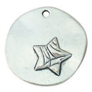 Round Flattened Disk with Star Charm in Antique Silver Pewter