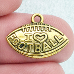 I Love Football Charm Antique Gold Pewter