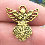 Angel Charms Wholesale in Antique Gold Pewter with Ornate Dress