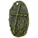 Hammered Cross Pendant on Oval Disk in Bronze Pewter