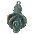 Rose Pendant in Antique Gold Turquoise Pewter Large