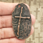 Hammered Cross Pendant on Oval Disk in Copper Pewter