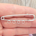 Safety Pin Charm Brooch with 4 Loops in Silver Tone