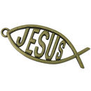 Jesus Charm Pendant in Antique Brass Pewter Ichthus Charm
