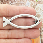 Christian Fish Bracelet Connector in Silver Pewter