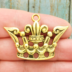 Gold Crown Charm Pendant Pewter Large