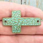 Bracelet Connector Cross Pendant in Oxidized Turquoise Gold Pewter