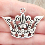Silver Crown Pendants Wholesale in Antique Pewter Large