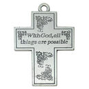 Cross Pendant with Phrase and Grape Vines in Silver Pewter Large