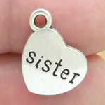 Heart Sister Charms Wholesale Antique Silver Pewter Double Sided