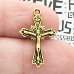 Gold Crucifix Cross Pendant in Pewter