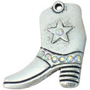 Cowboy Boot Charm with AB Crystal in Silver Pewter Medium