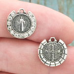 Silver St Benedict Medals Wholesale with Crystal in Pewter