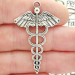 Caduceus Pendant Silver Bulk in Antique Pewter