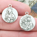 Sacred Heart of Jesus and Our Lady of Mt Carmel Medal in Silver Pewter
