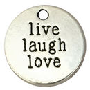 Affirmation Charm with Live Laugh Love in Silver Pewter Inspiration Charm