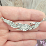 Silver Feather Connector in Antique Pewter Large