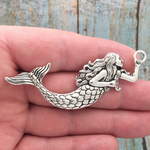 Silver Mermaid Pendant in Pewter Extra Large