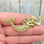 Gold Mermaid Pendant in Pewter Extra Large