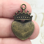 Crown Heart Charms Wholesale in Bronze Pewter