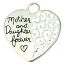 Mother and Daughter Heart Charm in Silver Pewter
