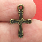 Bronze Cross Charms Wholesale with Draped Center in Pewter