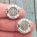 Silver St Benedict Medals Bulk Bracelet Connector with AB Crystals in Pewter