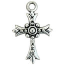 Silver Orthodox Cross Charm with Bead Design in Pewter