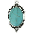 Silver Oval Turquoise Pendant with Bead Design in Pewter