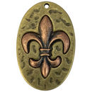 Oval Hammered Fleur De Lis Charm in Copper and Bronze Pewter